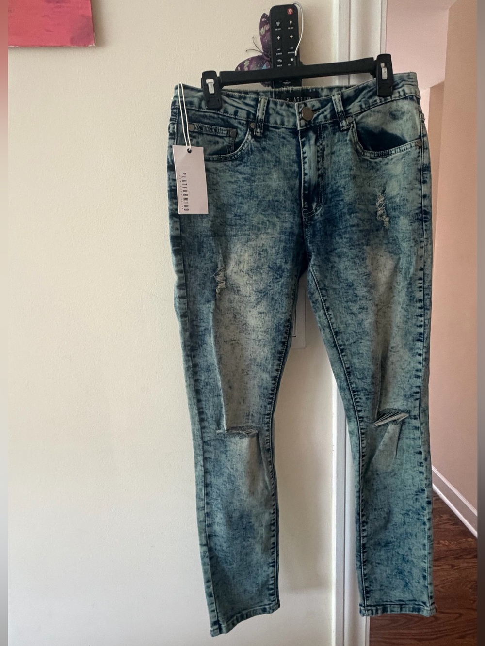 Men's Distressed Acid-Wash Jeans - Blue